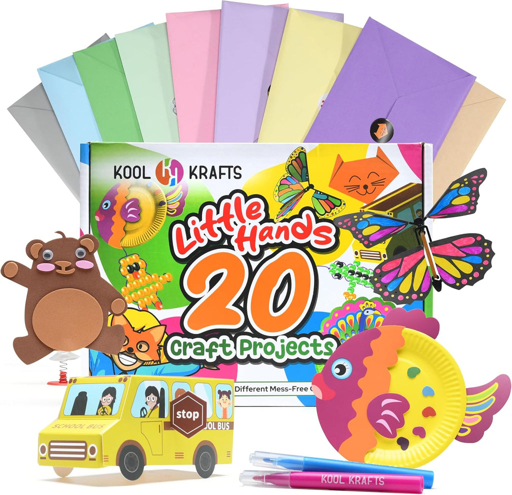 20 Arts & Crafts Kit for Kids, All-Inclusive, No Mess Craft Kits & Supplies for Boys & Girls – DIY Creative Activity