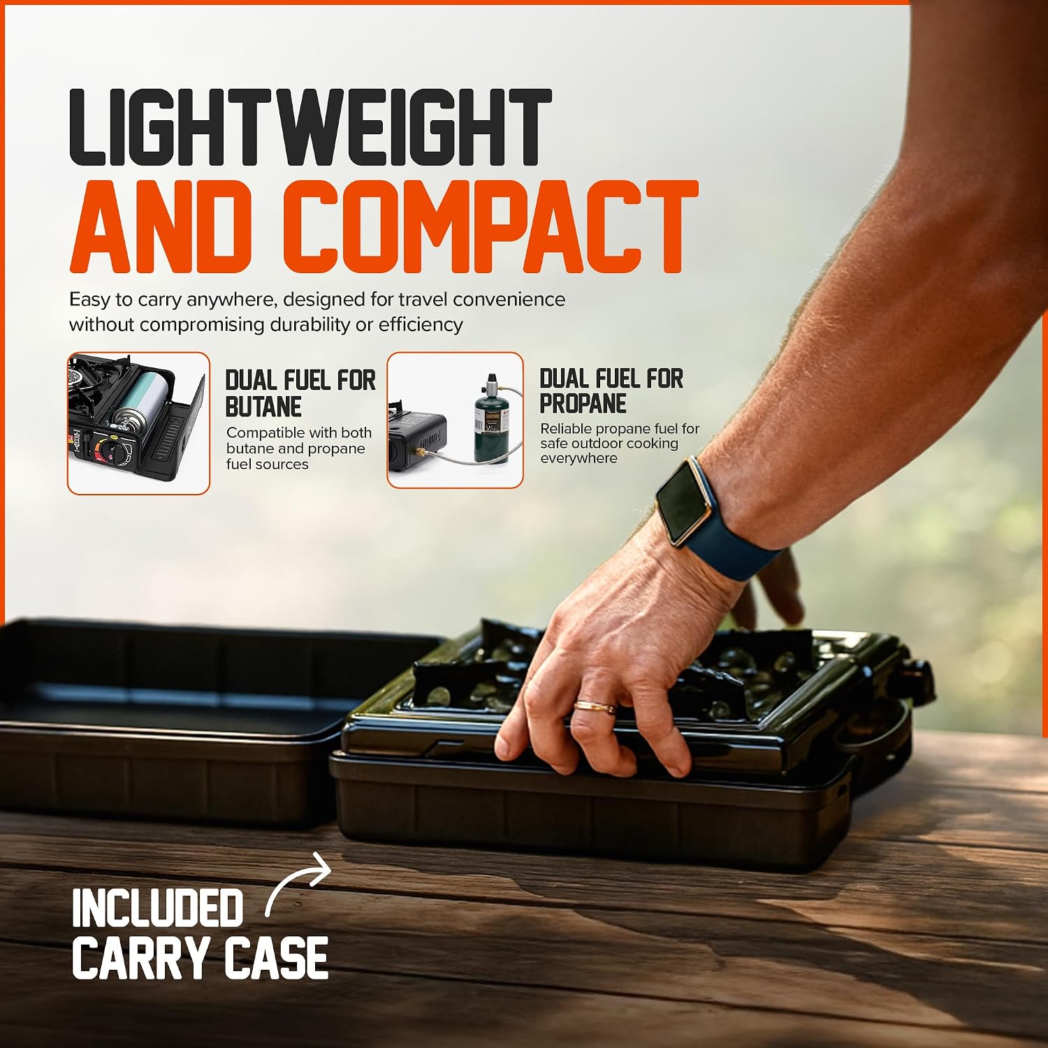 Portable Camping Stove, 3000W Dual Fuel Butane & Propane Gas Stove, Automatic Ignition, Adjustable Flame Control