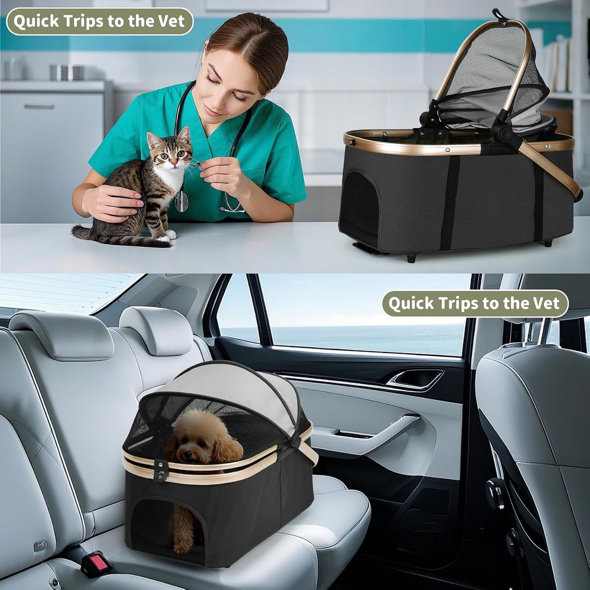 Double Pet Stroller, 4 Lockable Wheels for Small‑Medium Dogs & Cats