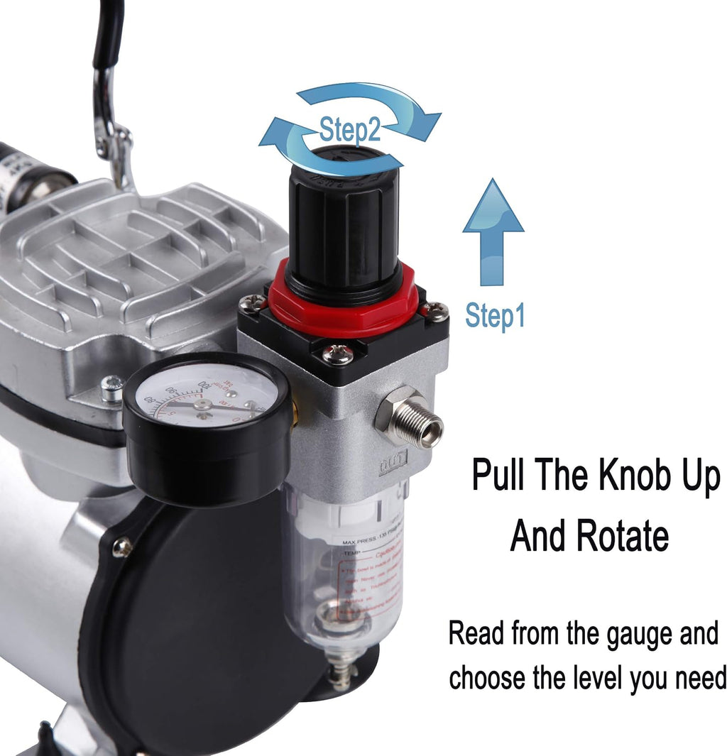 Airbrush Kit With Compressor AS18-2K Basic Start Kit With Air Hose, Cleaning Brushes, and Test Paints for Hobby, Body