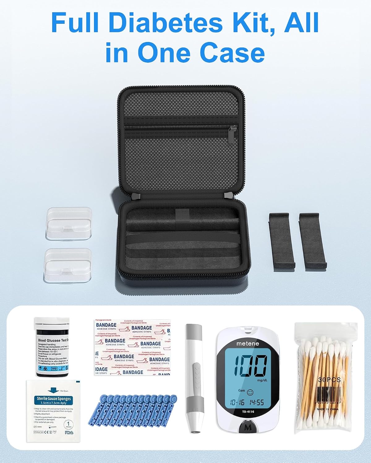 Diabetes Travel Case, Blood Sugar Test Kit Organizer -Black