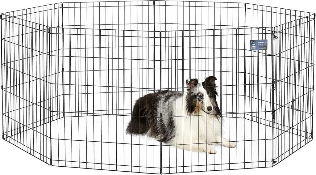 Folding Metal Puppy / Dog Exercise Pen, Indoor/Outdoor Playpen with No Door, Provides 16 Sq Feet of Play Space