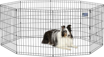 Folding Metal Puppy / Dog Exercise Pen, Indoor/Outdoor Playpen with No Door, Provides 16 Sq Feet of Play Space