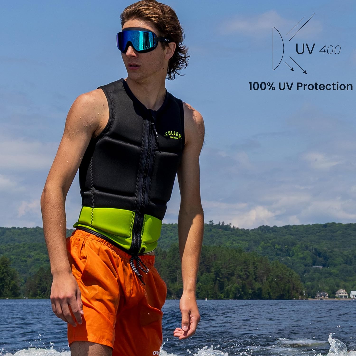 Frameless Ultralight Swim Goggle, Anti-Fog Nanotech Lens, 100% UV Protection, Surf, SUP, Jet Ski, Waterski, Open Water