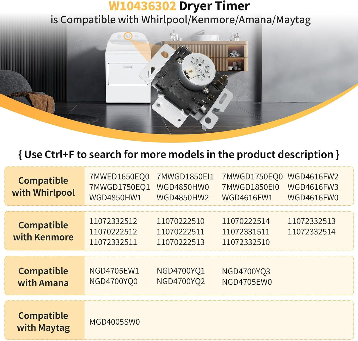 W10436302 WPW10436302 Dryer Timer Compatible with Whirlpool Kenmore Dryer