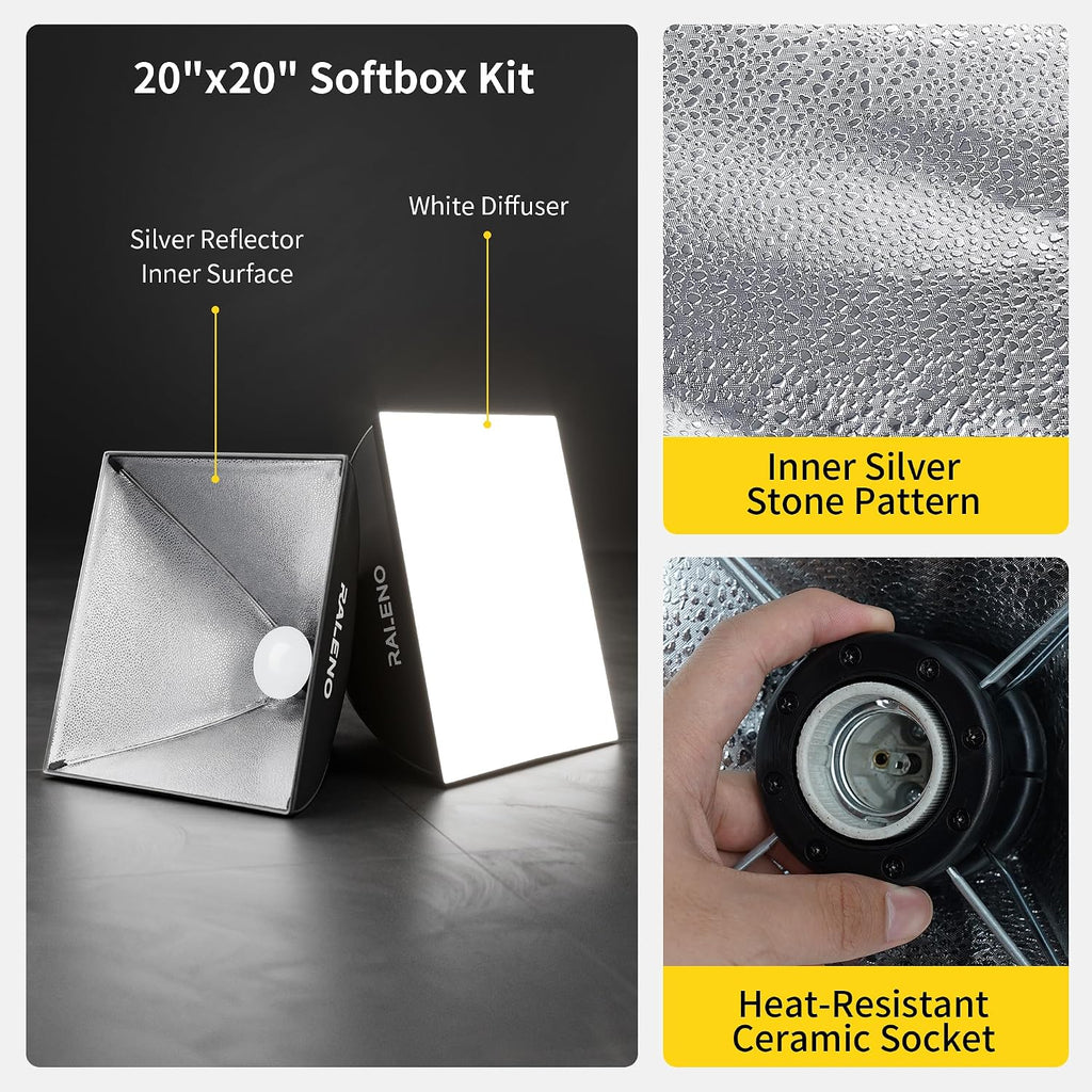 Softbox Lighting Kit, 2Pack 20"x20" Soft Box Light for Photography | Studio Lights with 2.4G Remote & 50W 2500-7500K
