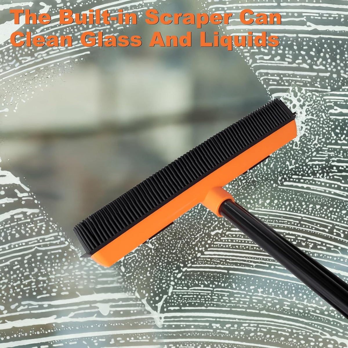 Rubber Broom and Carpet Rake for Pet Hair Removal, 49 Inch Three Section Stainless Steel Pole, Hair Removal Tool, Pet