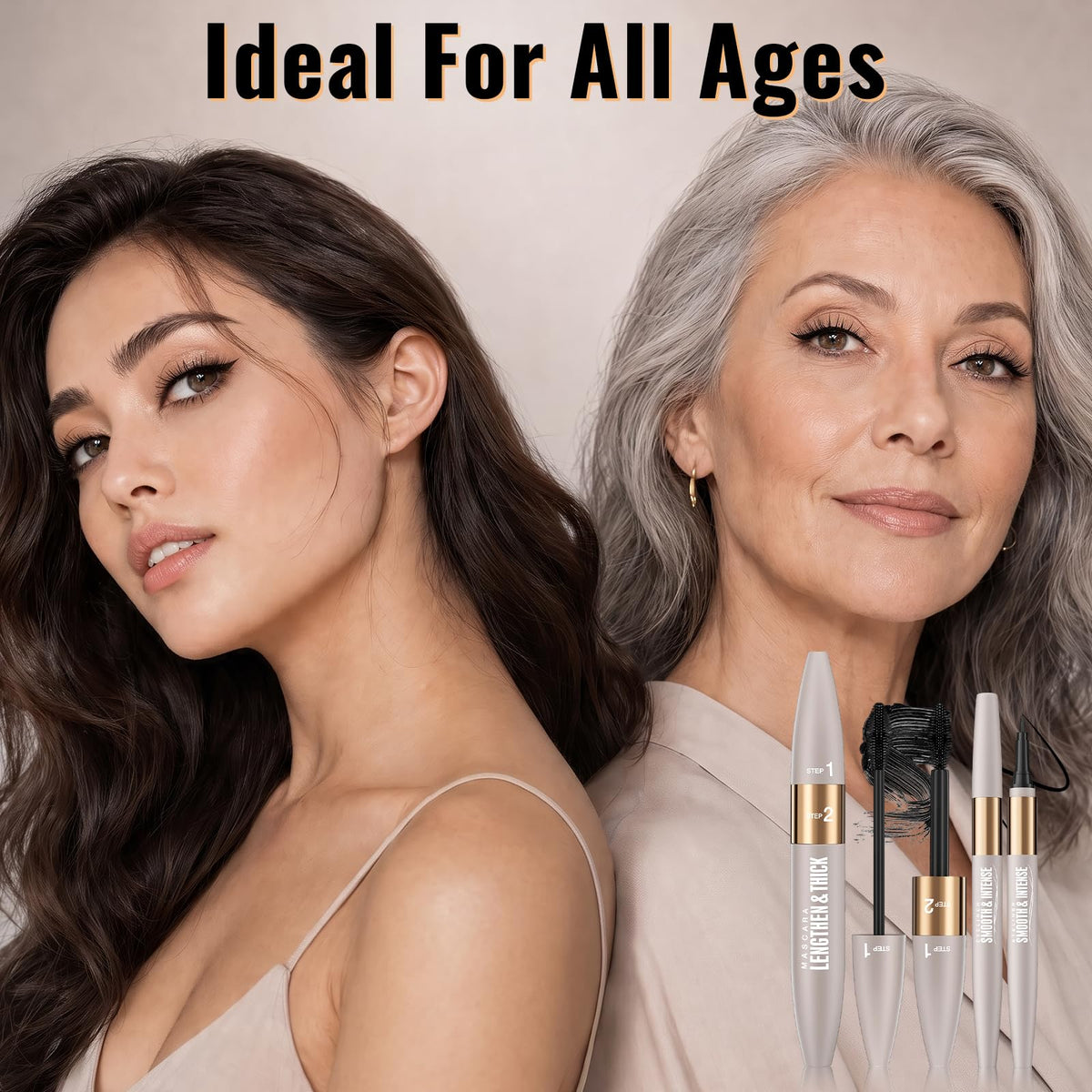 Black Tubing Mascara & Liquid Eyeliner Set for Older Women 60 Plus