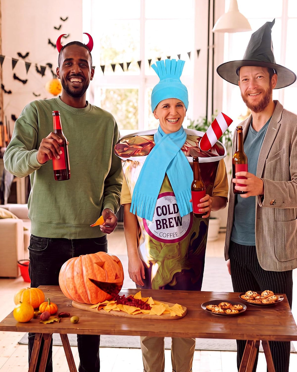Halloween Cold Brew Coffee Cup Costume with Blue Hat Scarf for Adult | One Size Fits Most, Cold Brew Coffee Cup