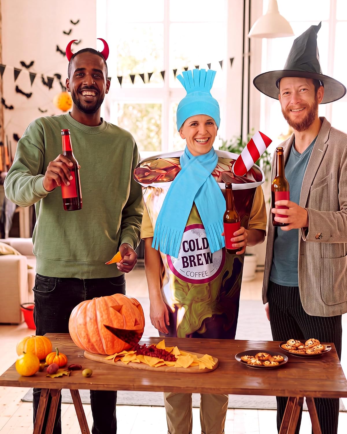 Halloween Cold Brew Coffee Cup Costume with Blue Hat Scarf for Adult | One Size Fits Most, Cold Brew Coffee Cup