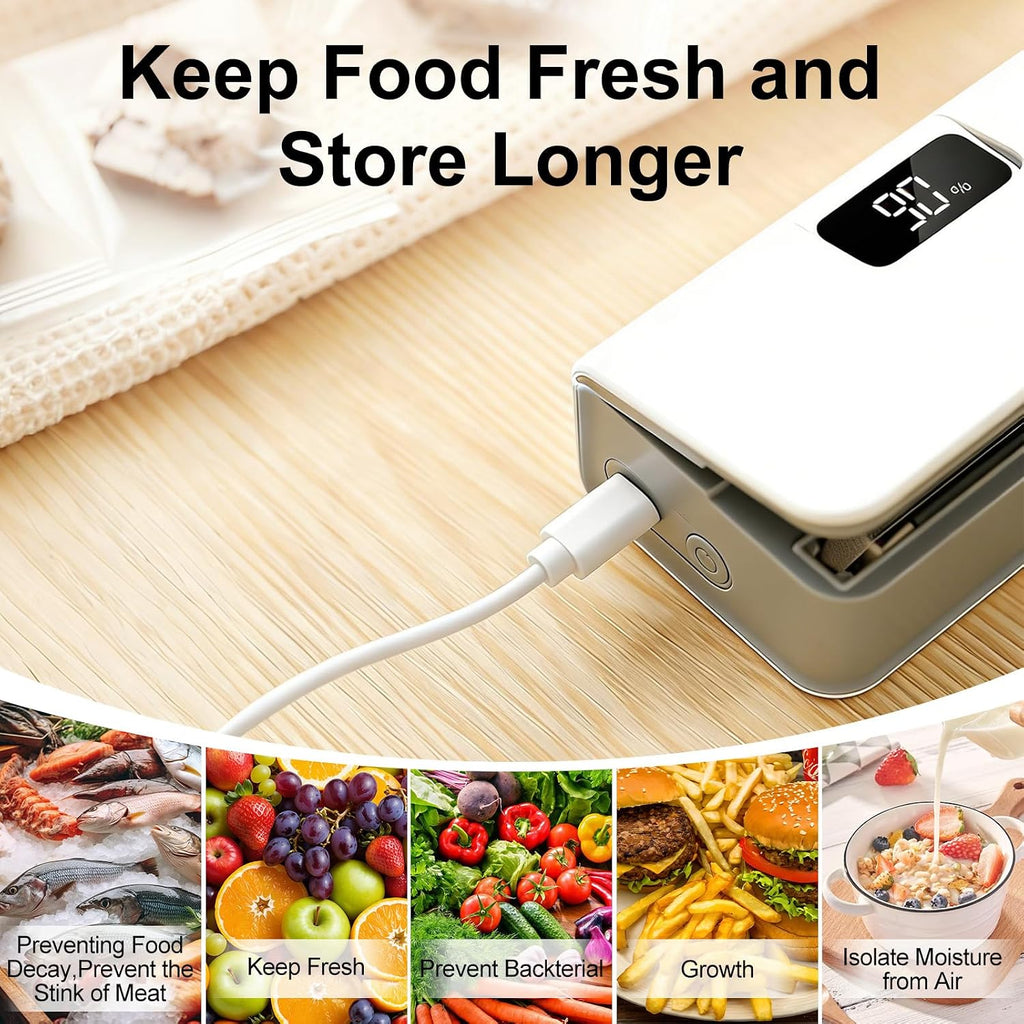 Mini Rechargeable Bag Sealer with Fridge Magnet & Built-in Cutter