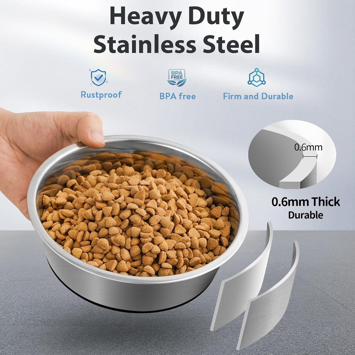 Stainless Steel Dog Bowls Set of 2, Anti Rust Metal & Non Slip Rubber Base, Heavy Duty Large Feeding Dishes, Food