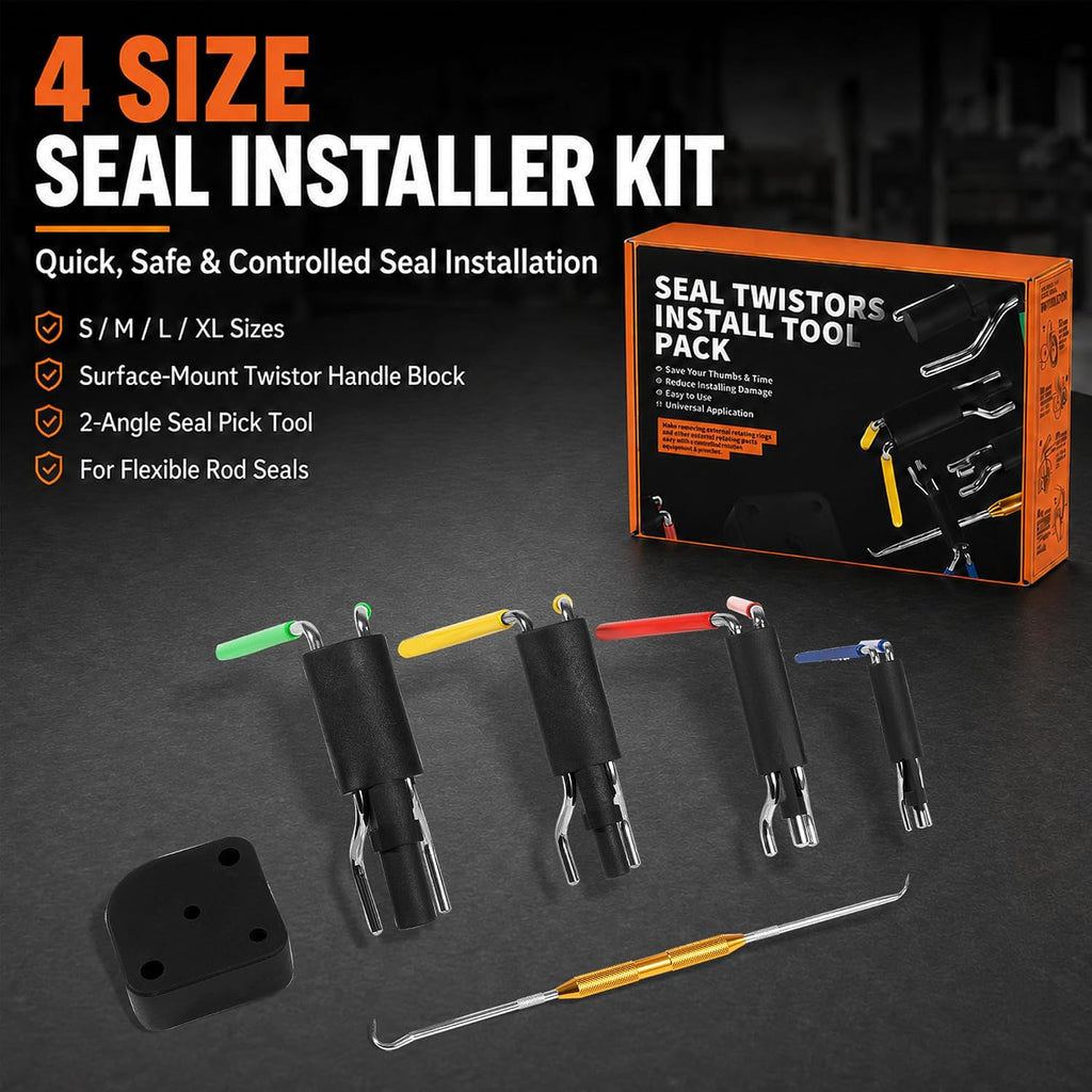 Hydraulic Rod Seal Installer Tool Kit, 4-Size, for 0.7"-6.5" Rods