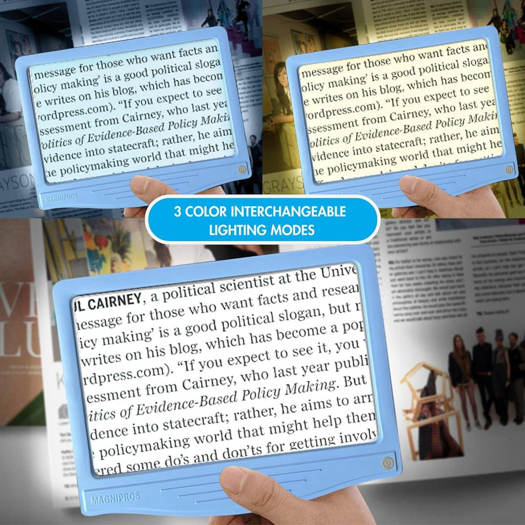 5X Rechargeable Large Ultra Bright LED Page Magnifier with Anti-Glare Lens & 3 Color Light Modes, Relieve Eye Strain