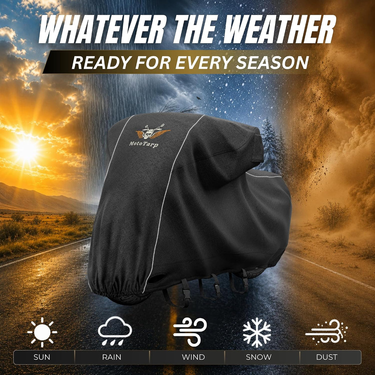 600D Heavy-Duty Waterproof Motorcycle Cover for Outdoor Storage - All-Season Weather Protection with Air Vents