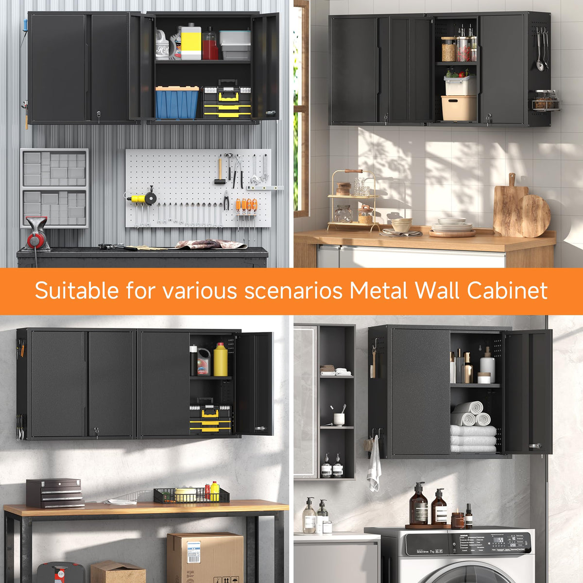 26" H Garage Wall Cabinet with Lockable Doors and Adjustable Shelf