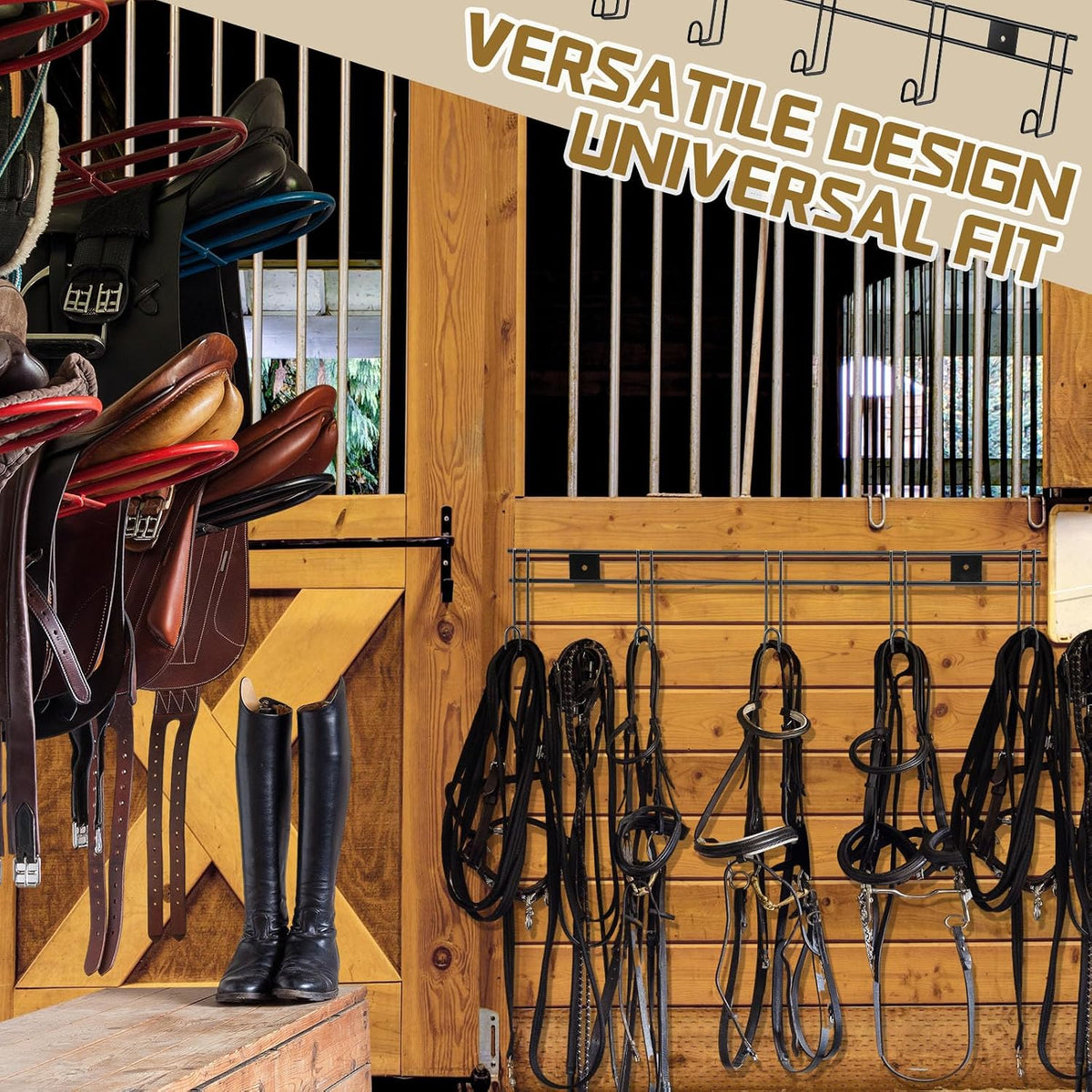 5 Hook 2 Pcs Bridle Hooks Tack Room Metal Wall Hangers Rack, Black