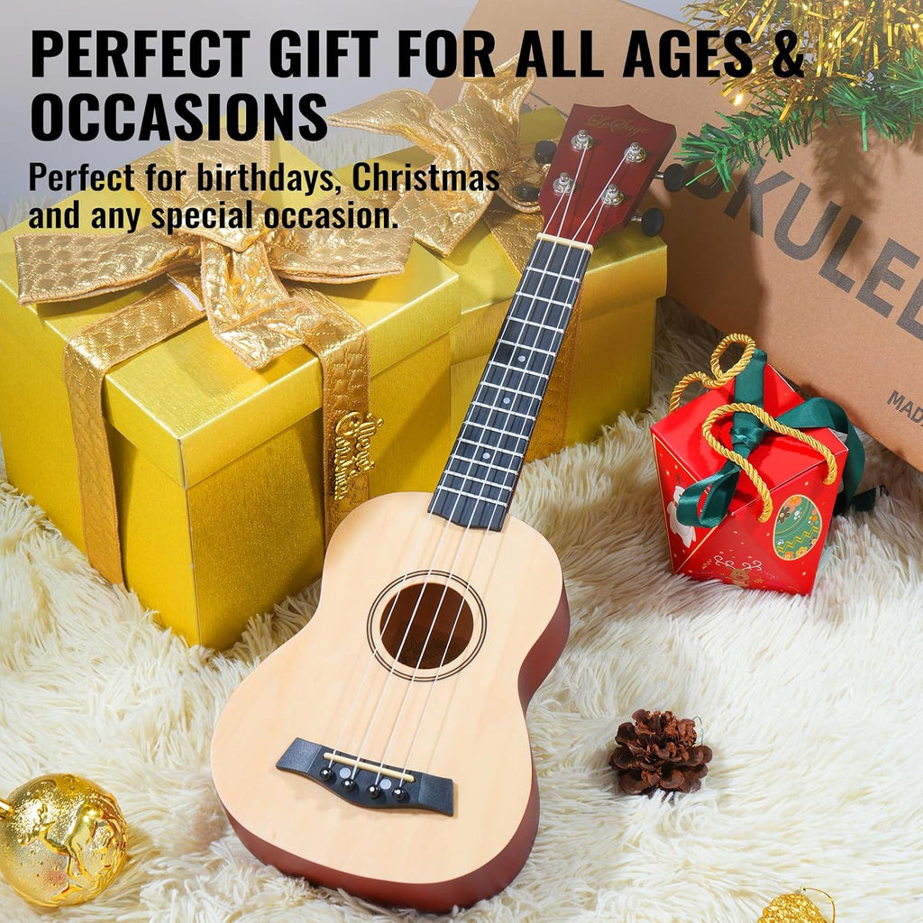 Soprano Ukulele Starter Kit, 21 Inch Basswood Hawaiian Uke with Gig Bag, Strap, Nylon Strings, Picks, Beginner