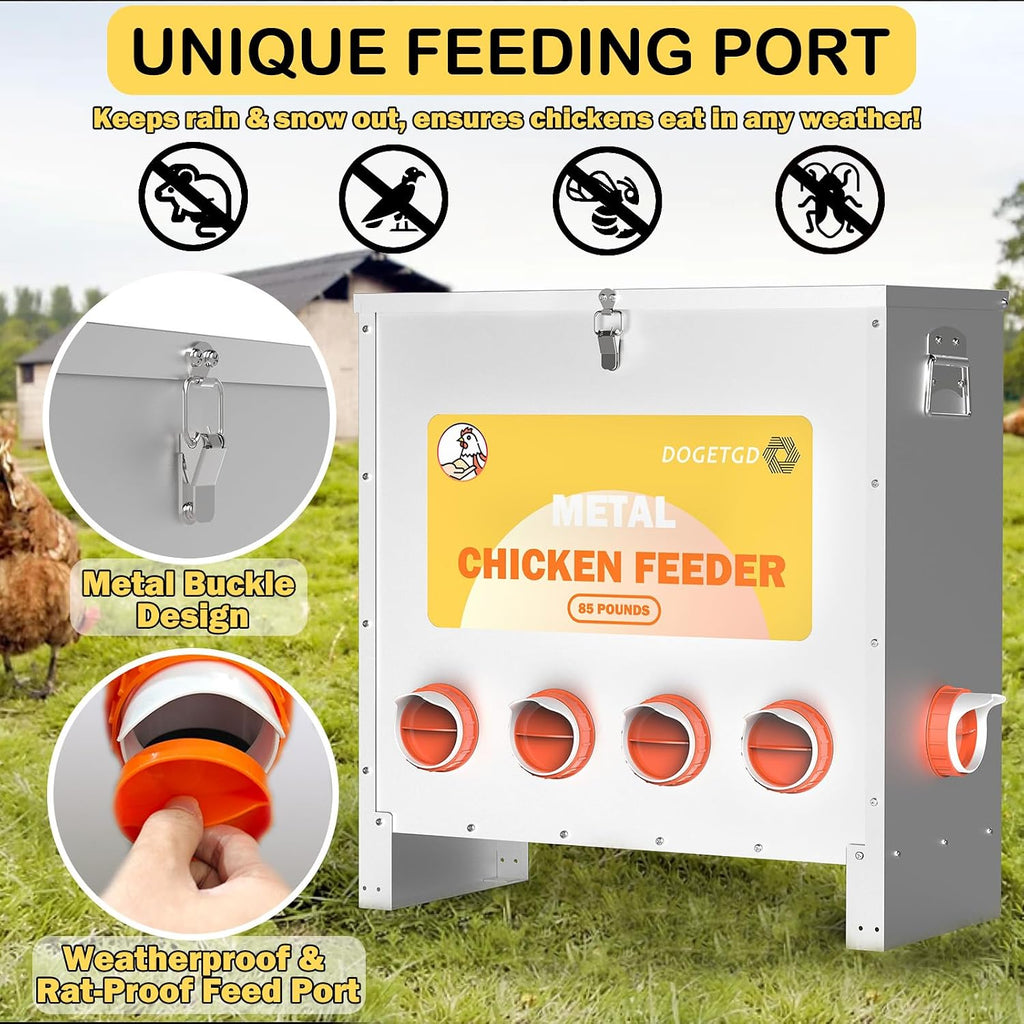 Automatic Chicken Feeder No Waste Metal Poultry Feeder Large Capacity 85lbs for Chickens, Geese, Ducks, Turkeys