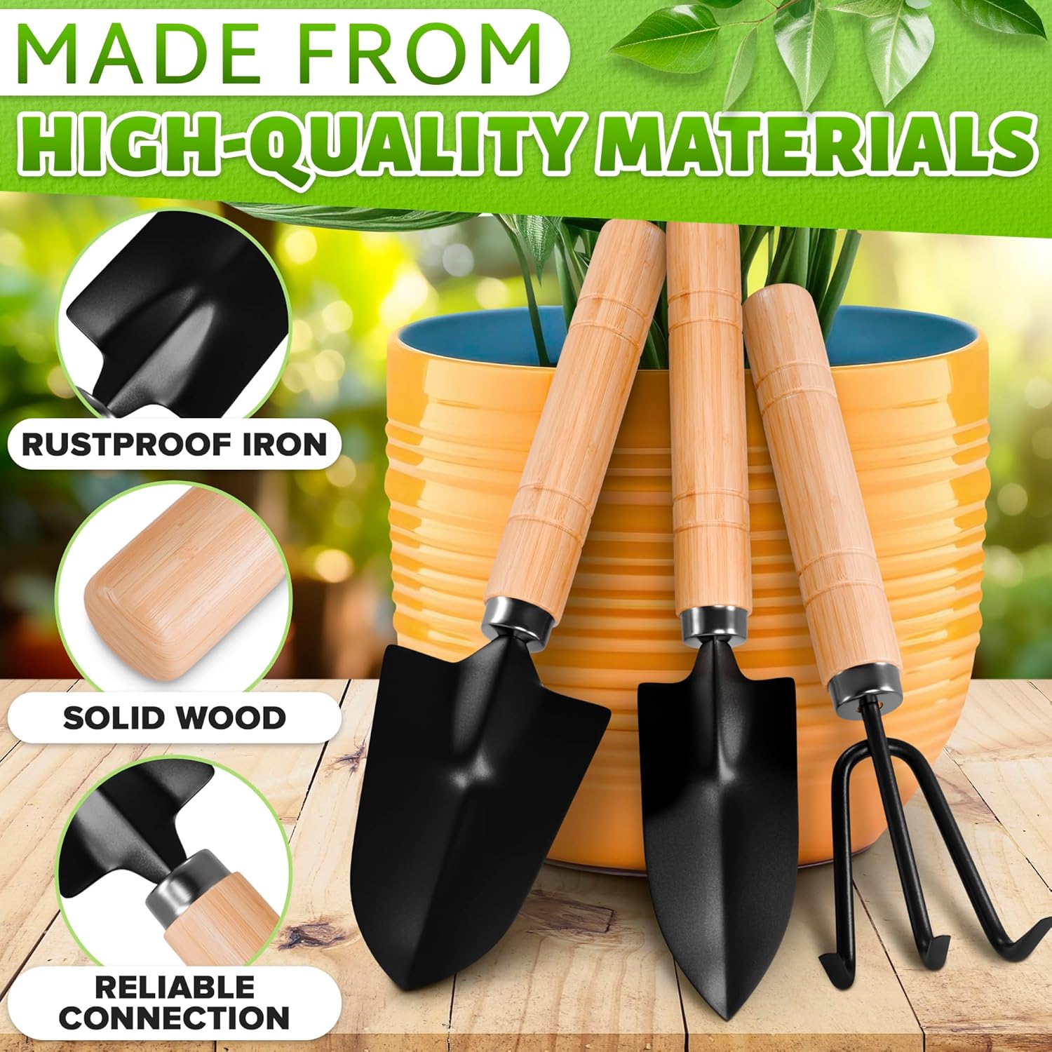 Small Garden Tools - 3 Pcs Mini Garden Tools Set with Small Trowel, Mini Shovel & Hand Rake Made of Rust-Resistant