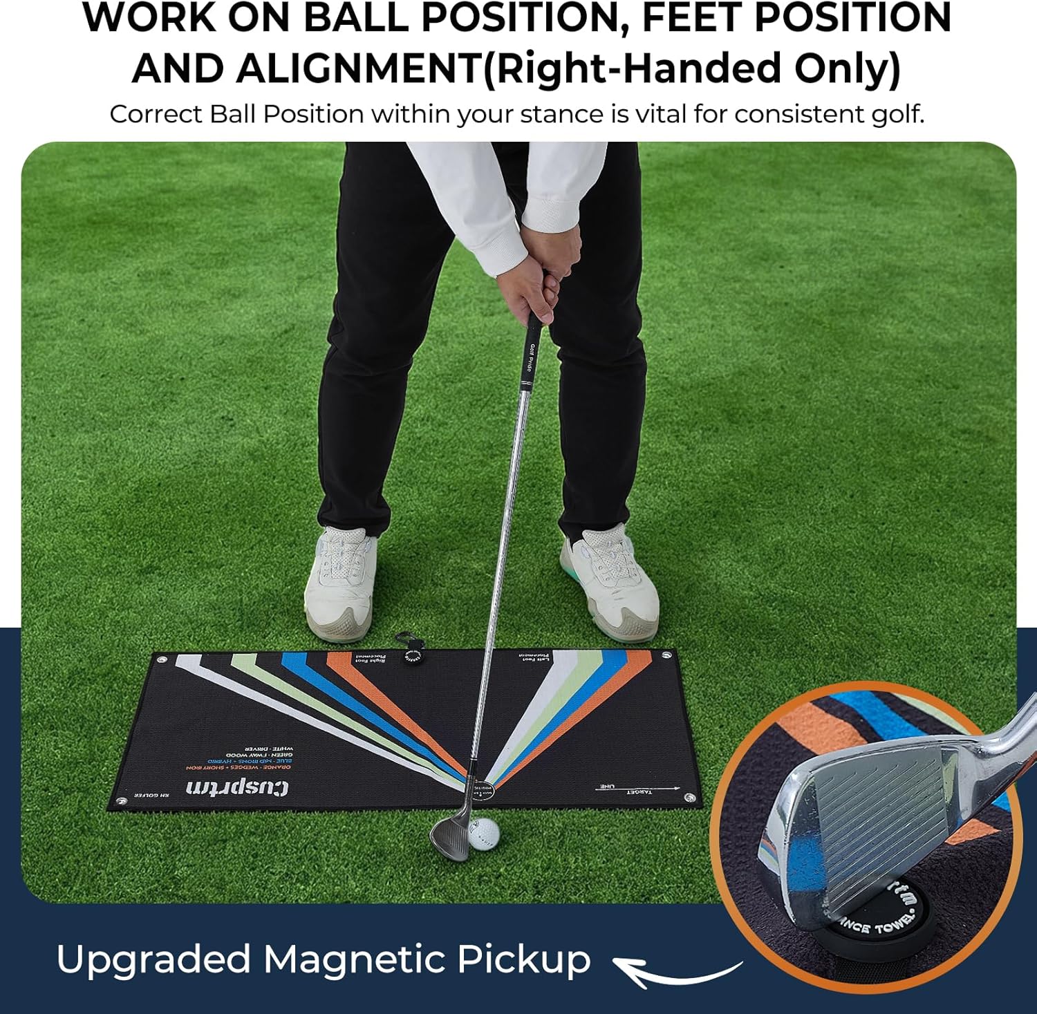Magnetic Golf Stance Towel & Alignment Training Aid (Right Handed) – Dual-Sided Proper Ball Position & Foot Placement