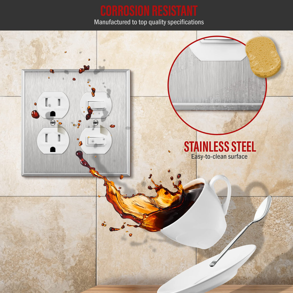 ENERLITES Duplex Receptacle Outlet Metal Wall Plate, 2-Gang Silver 10 Pack