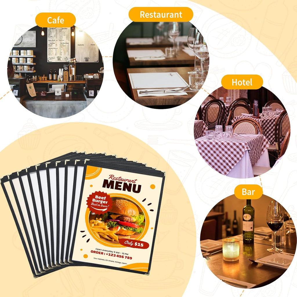 FLKQC 10pcs 1 Page Menu Covers, 2 View 8.5 x 11 Inch Clear PVC Menu Holder
