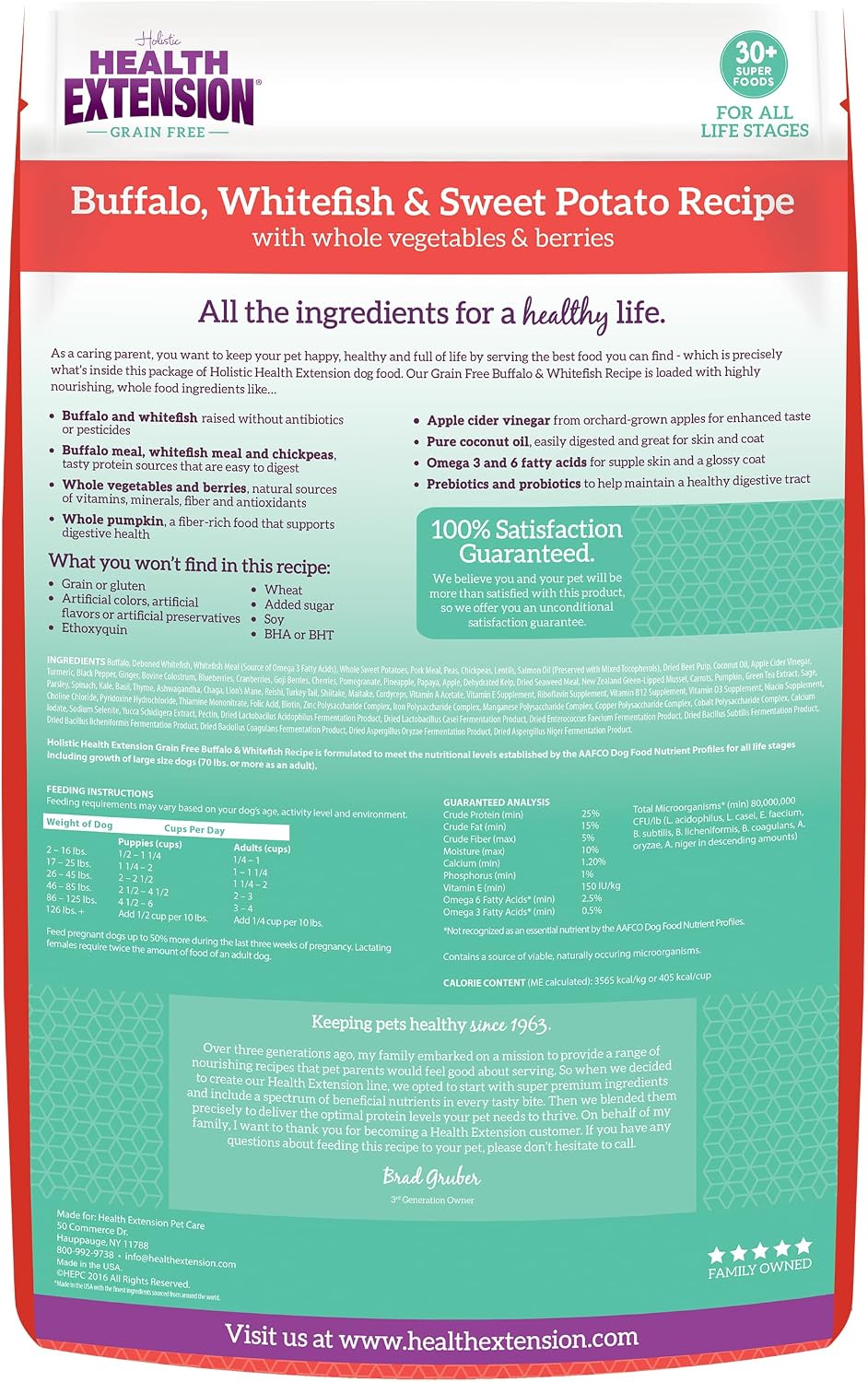 Grain Free Buffalo & Whitefish Dry Dog Food - 30+ Superfoods and Probiotics for All Life Stages, 4 lb Bag