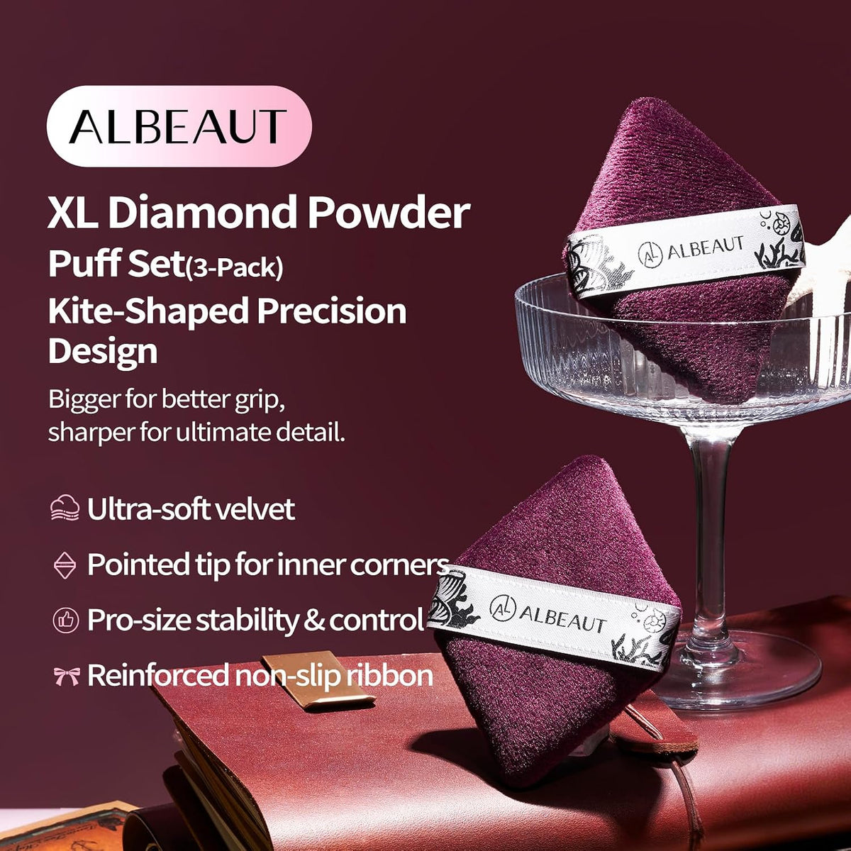 Large Powder Puff 3 Pcs, Velour Makeup Sponge for Loose Powder