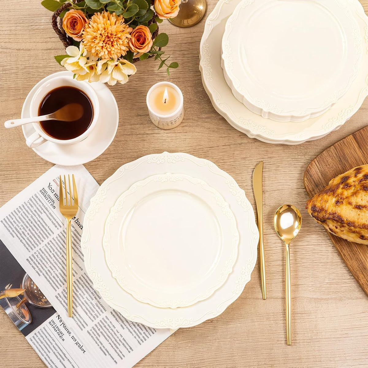 100 Pcs Ivory Plastic Plates for Party - Ivory Disposable Plates