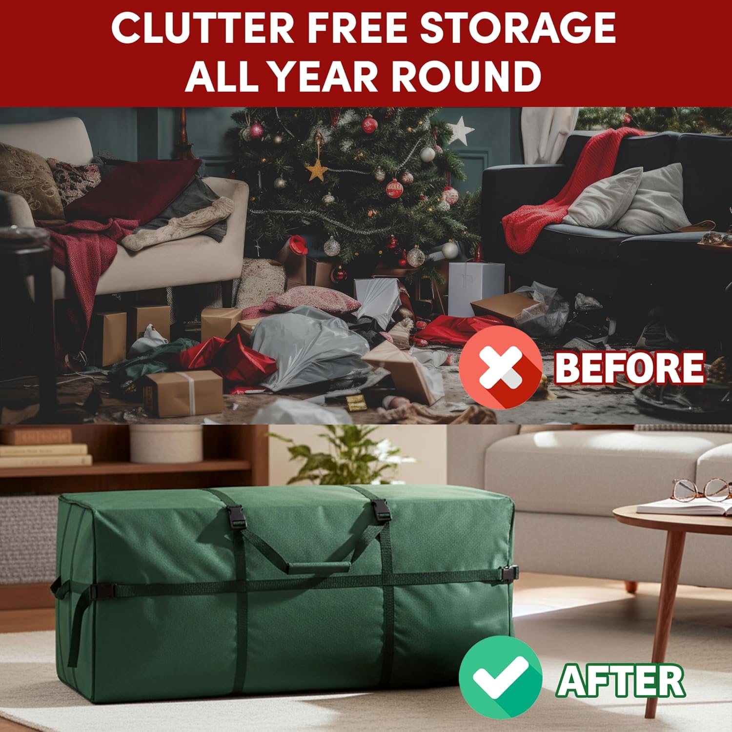 Christmas Tree Storage Bag - Storage Bags for 9FT Disassembled Artificial Trees, Seasonal Decor, Packing, Moving, and