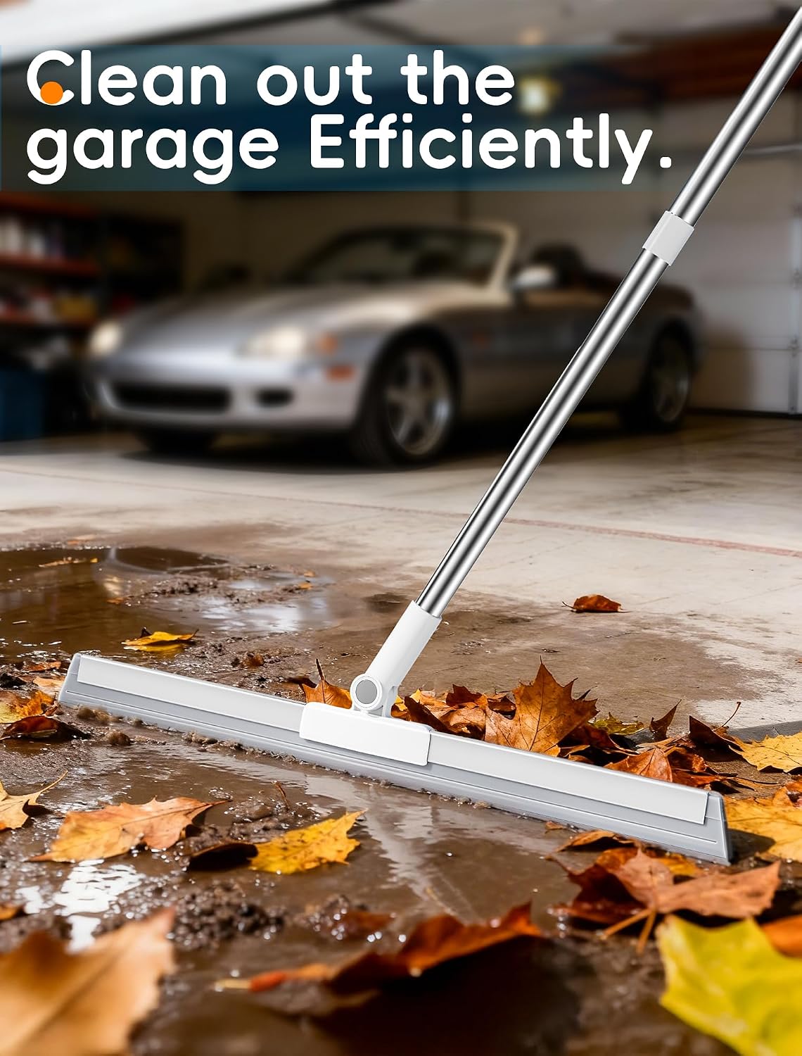 Floor Squeegee Broom with Long Handle, Heavy Duty Rubber Squeegee Kit, Scrubber for Tile Floor, Garage, Concrete with