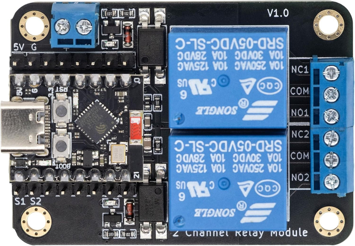 ESP32-C3 Relay Module, 2-Channel Low-Level Trigger Board