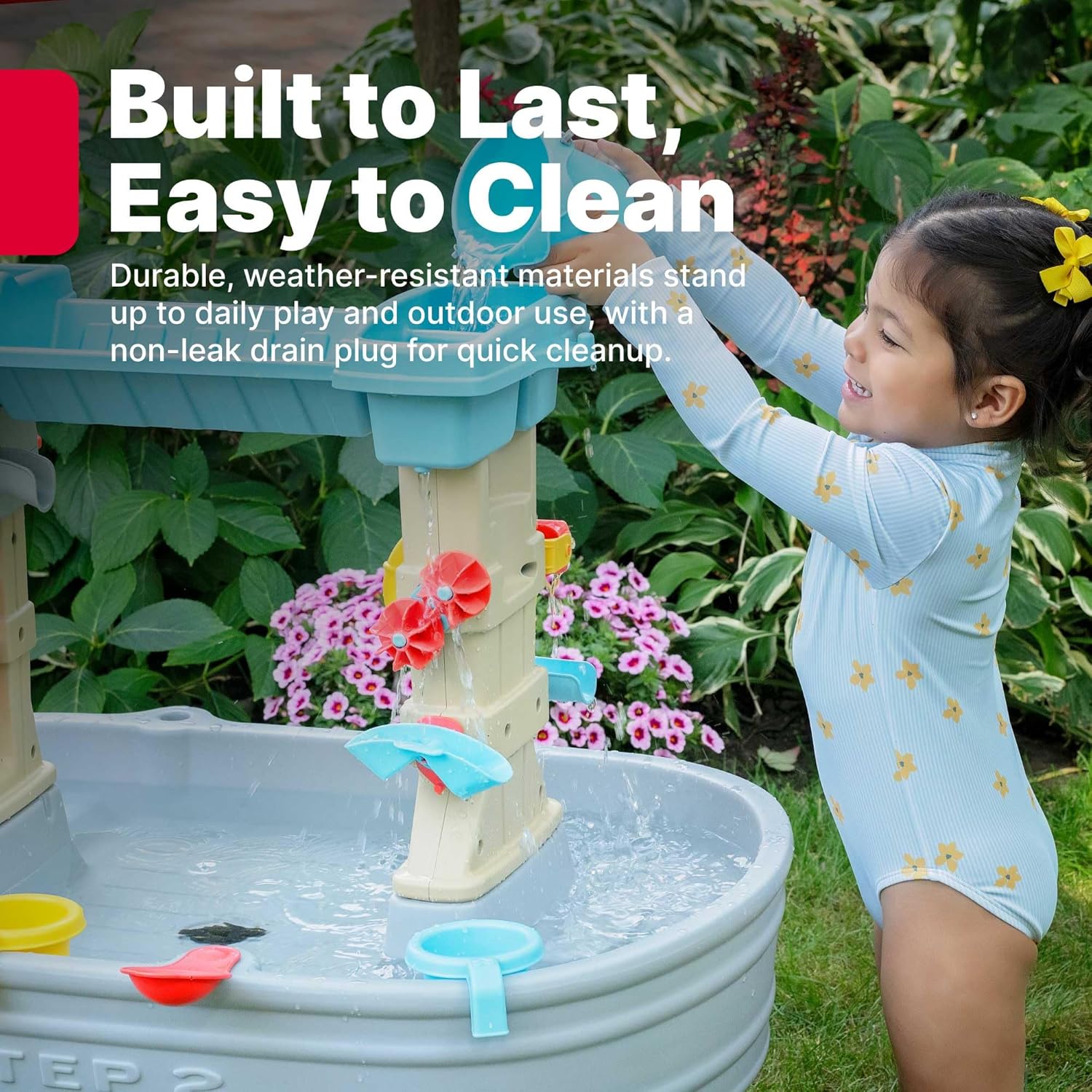 Step2 Rain Showers & Flow Kids Water Table, Outdoor Toddler Activity Table, 15-Piece Accessory Set, Ages 1.5+ Years