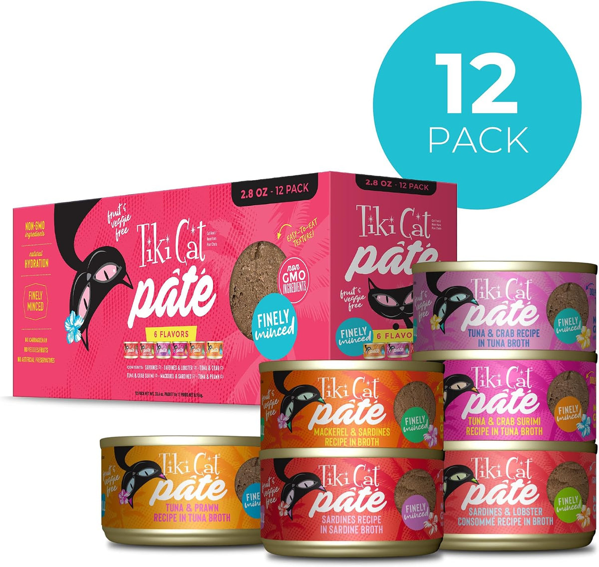 Tiki Cat Grill Pâté Wet Cat Food, Variety Pack, 2.8 oz. Cans (12 Count)