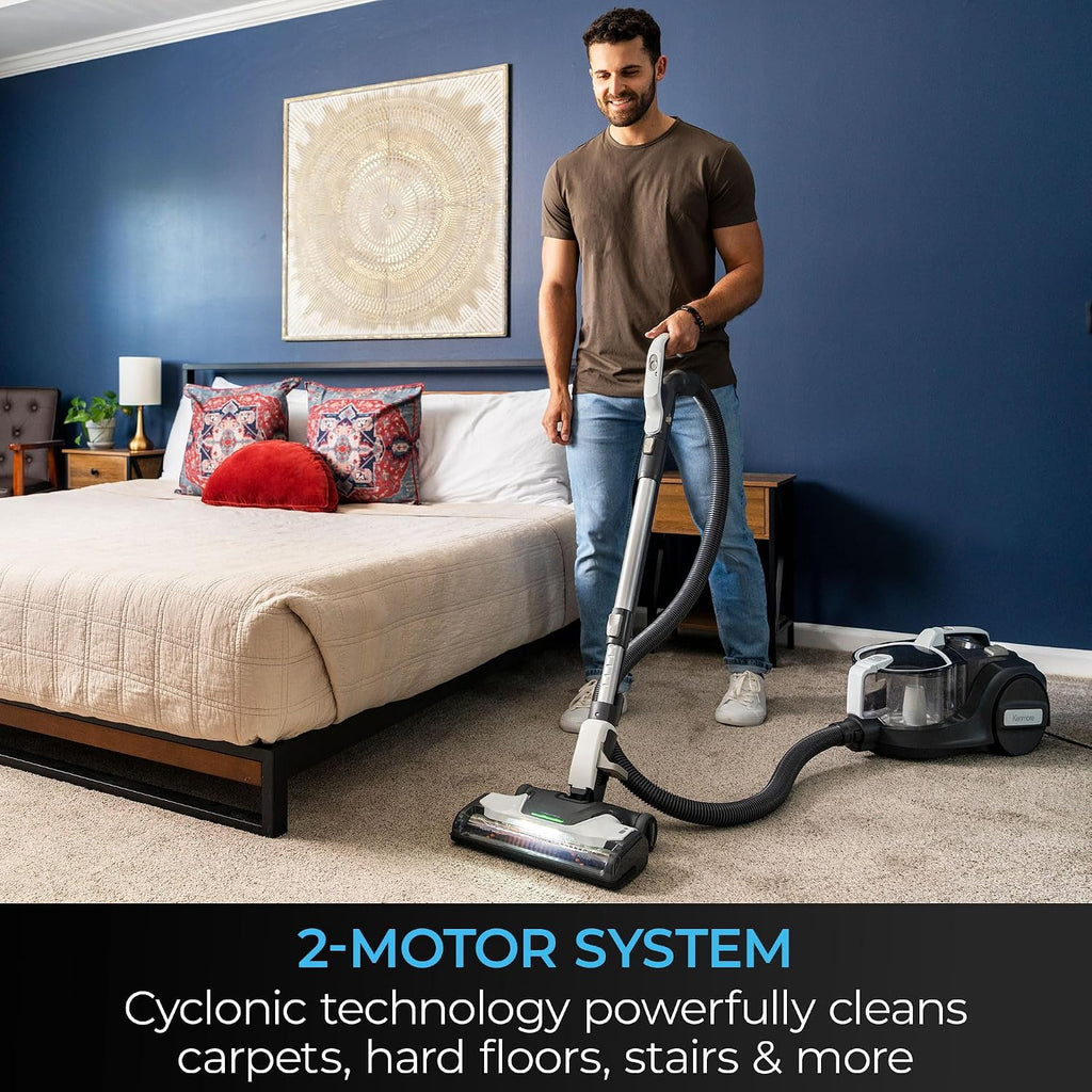 500 Series Bagless Canister Vacuum with Hair Eliminator Brushroll | 2-Motor Cyclonic Technology, HEPA Filtration, 24'