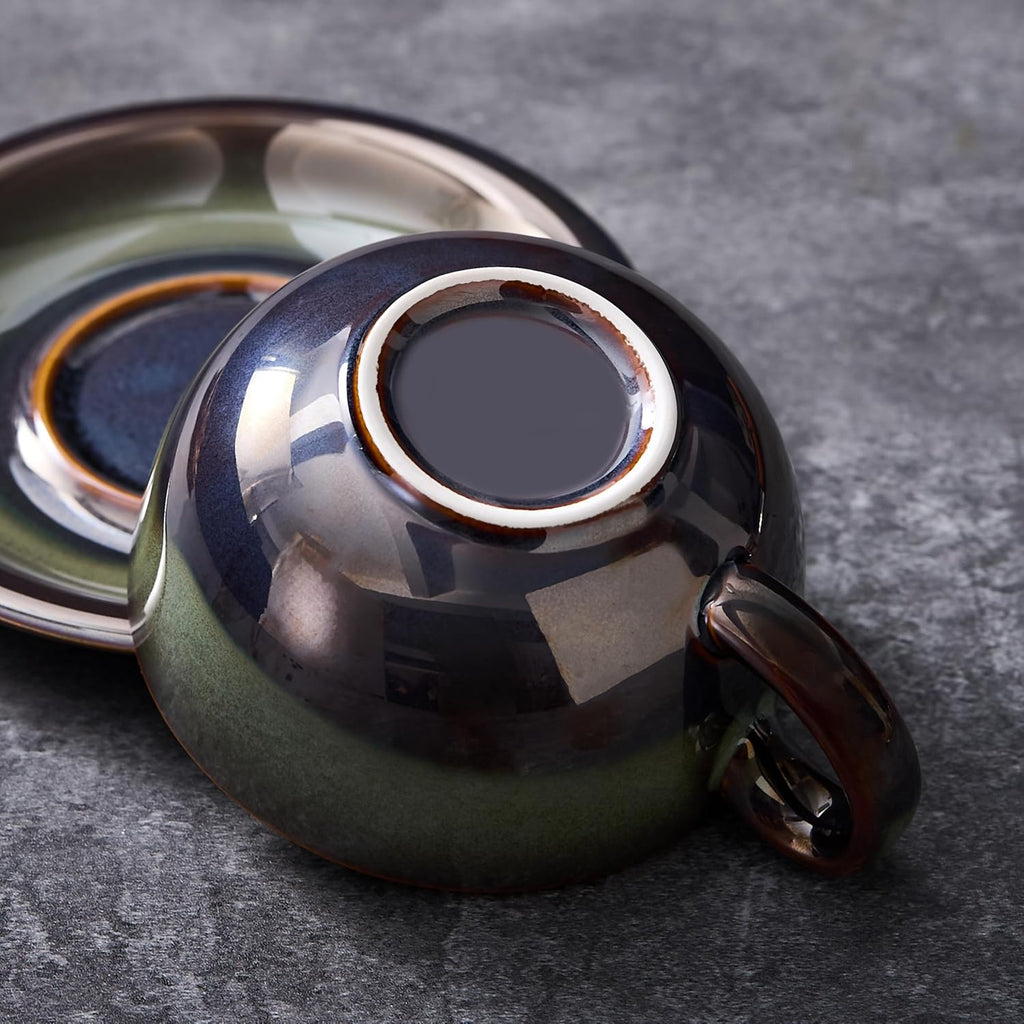 Vintage Design 12 oz Ceramic Latte Art Cappuccino Barista Cup with Saucer (Sea Grey)