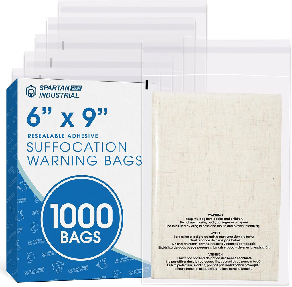 6” X 9” (1000 Count) Self Seal Clear Poly Bags with Suffocation Warning