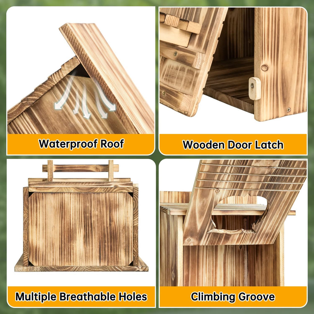 Owl Nesting Box for Outside 14.2"x12"x8.3" Wooden Screech Owl House