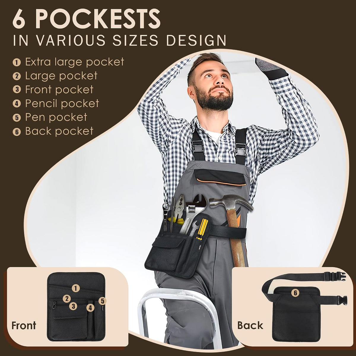 Server Apron, Serving Apron with Pockets for Waitress, Waiter Waist Tool Pouch Bag with 59'' Adjustable Belt