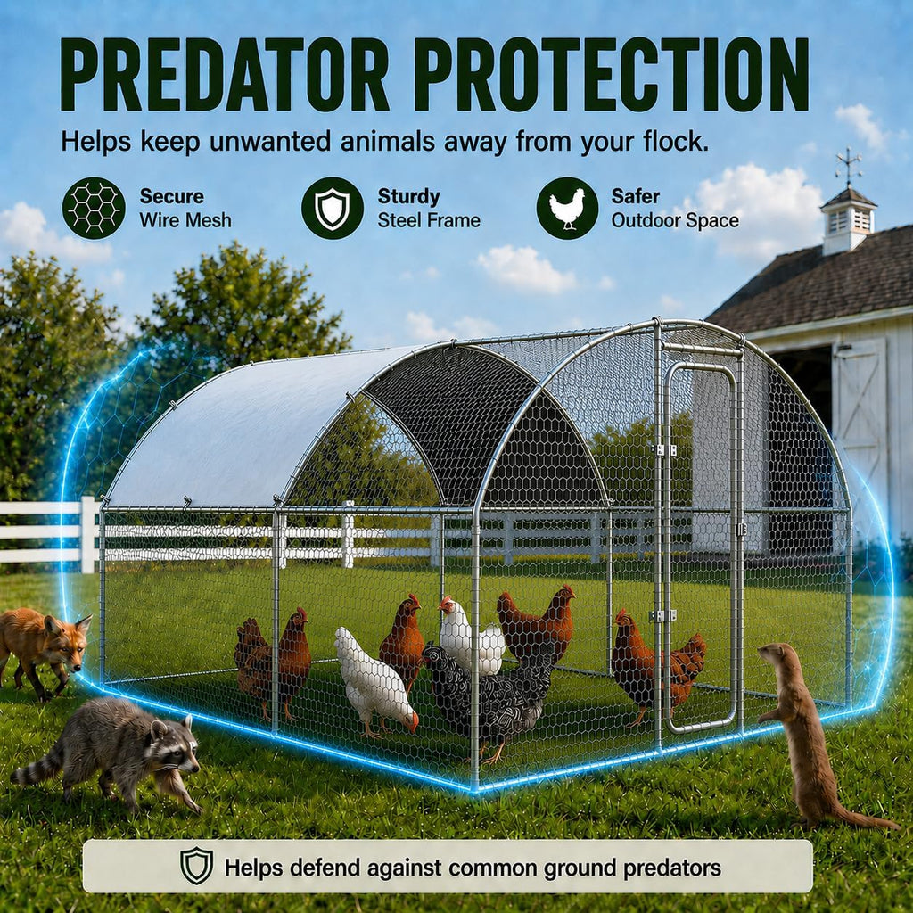 10x10x6.5 FT Metal Chicken Coop, Large Chicken Run with Cover