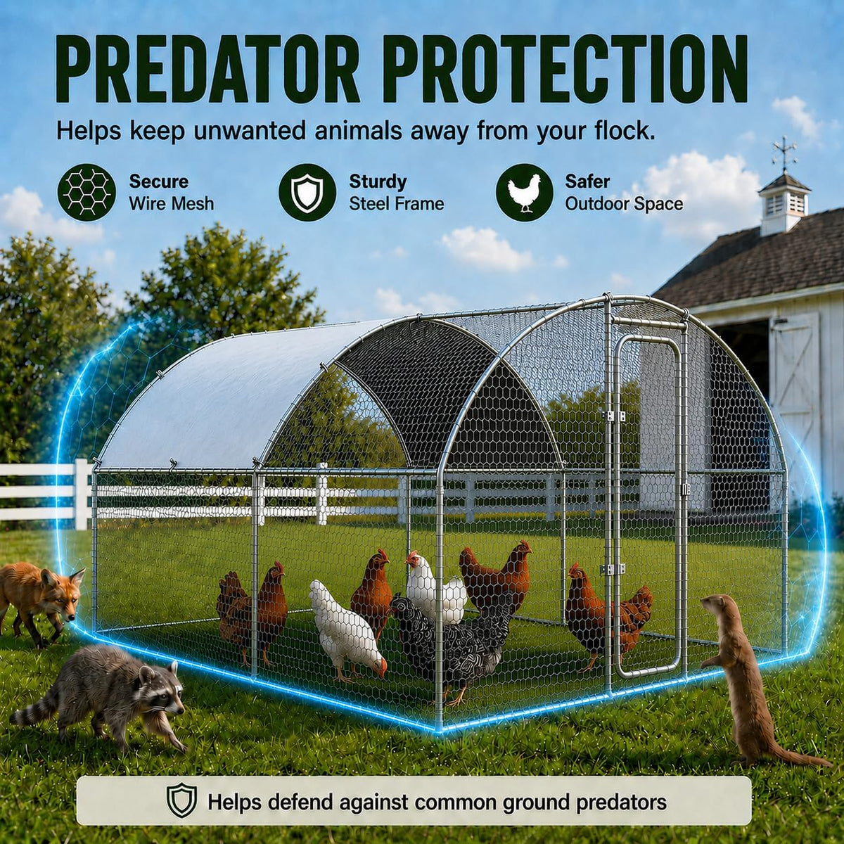10x10x6.5 FT Metal Chicken Coop, Large Chicken Run with Cover
