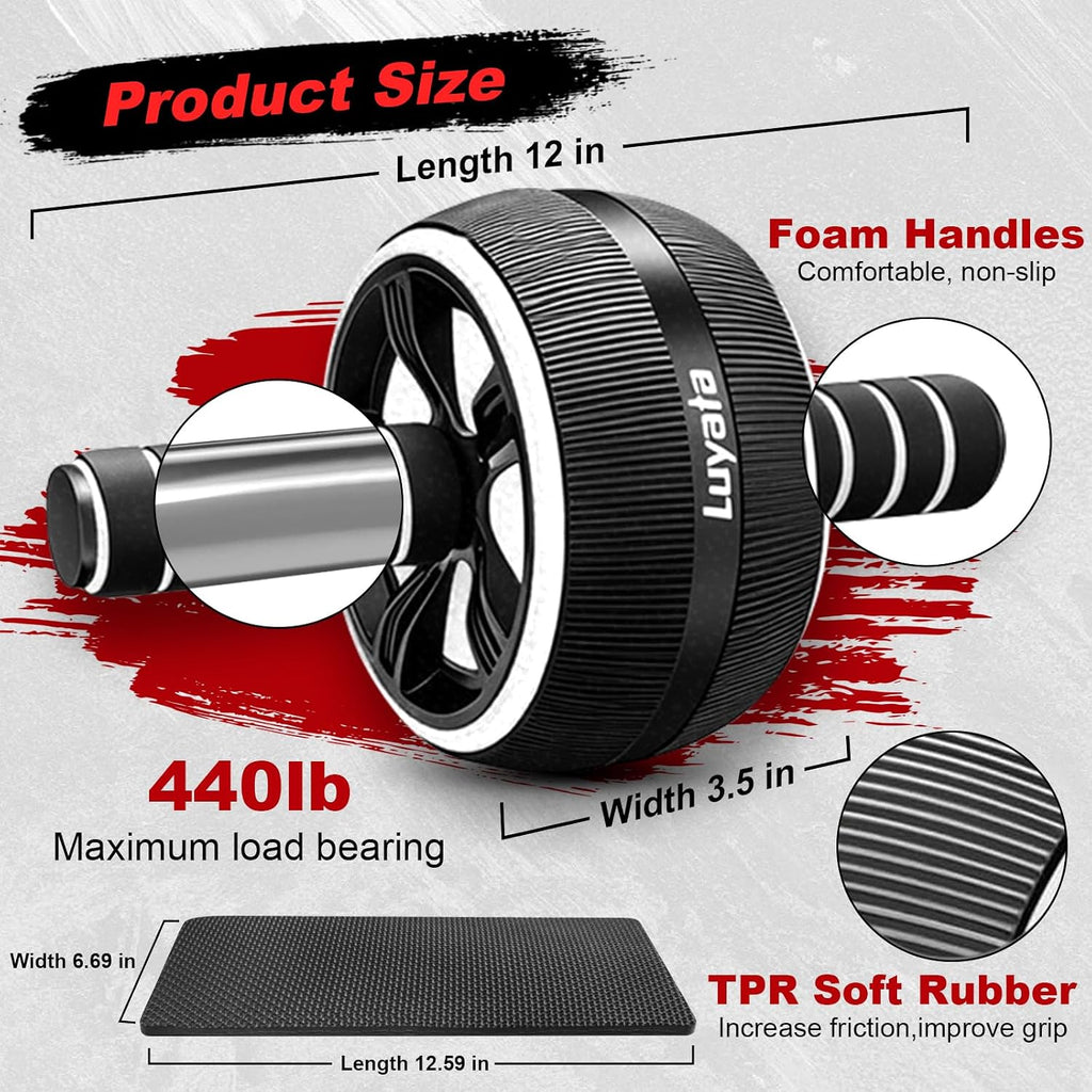 Ab Roller Wheel, 10-In-1 Ab Exercise Wheels Kit with Resistance Bands, Knee Mat, Jump Rope, Push-Up Bar - Home Gym