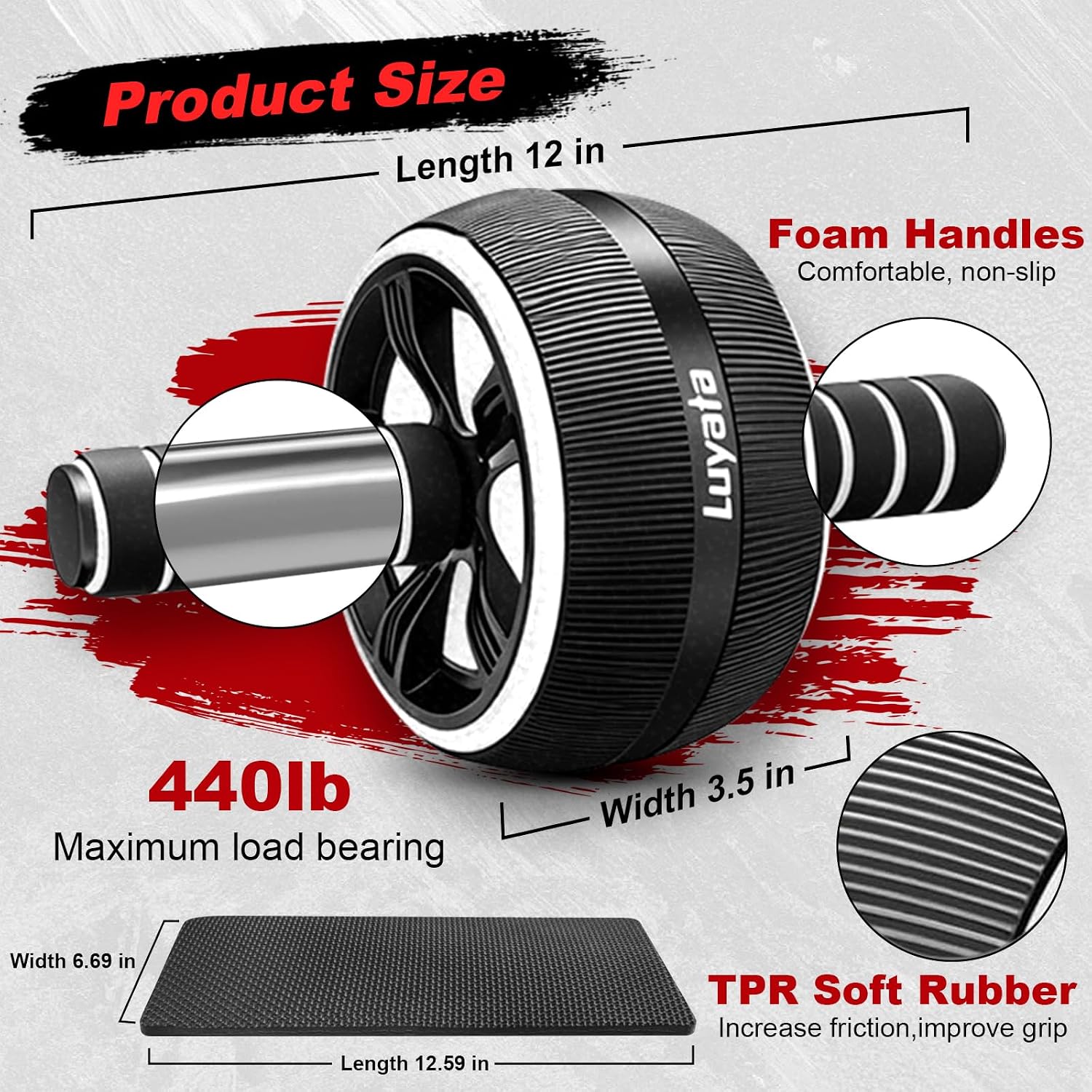 Ab Roller Wheel, 10-In-1 Ab Exercise Wheels Kit with Resistance Bands, Knee Mat, Jump Rope, Push-Up Bar - Home Gym
