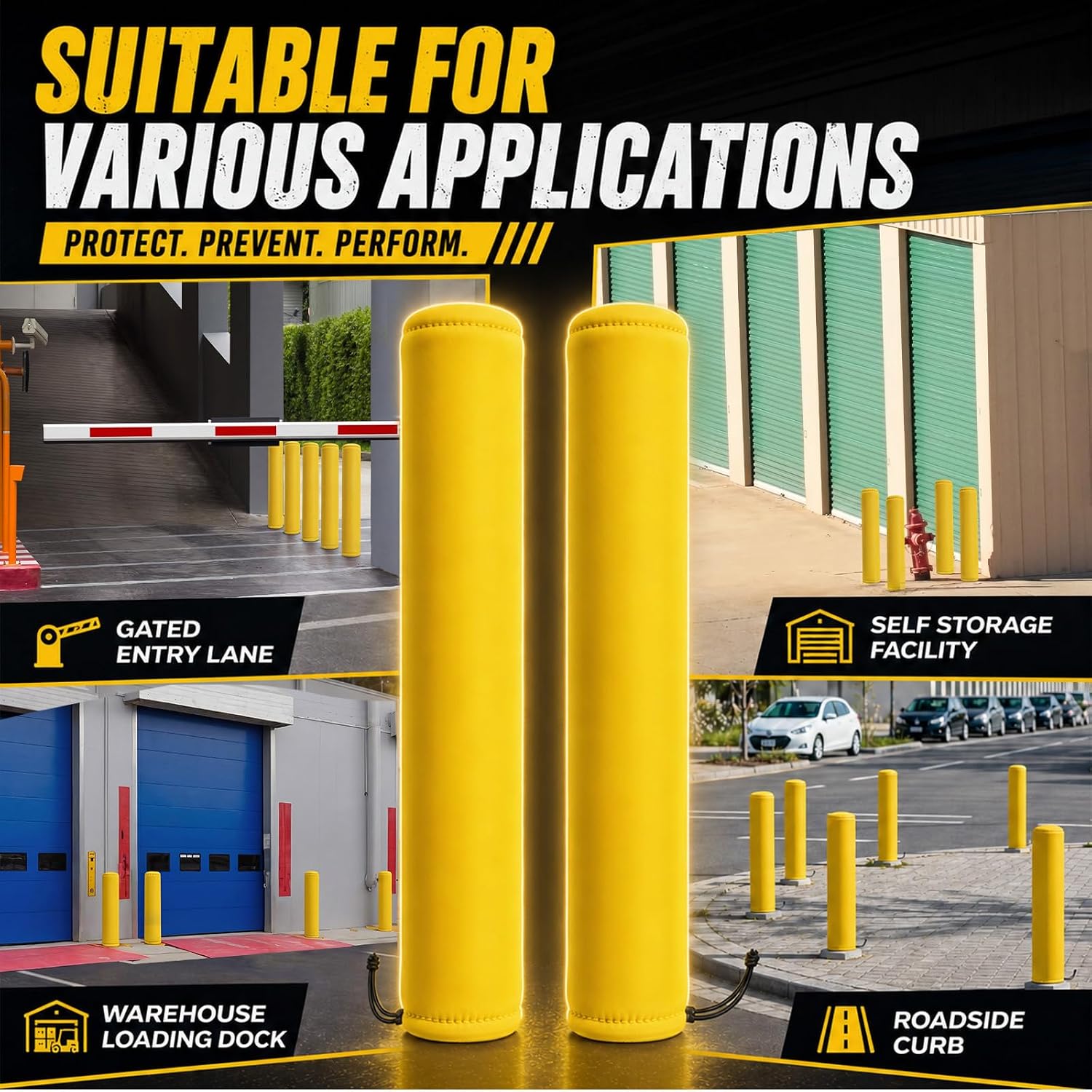 2 Pack Neoprene Safety Bollard Cover, 0.16" Thick Fits up to 60 x 7 Heavy Duty Flat Top Bollard Post Sleeve with