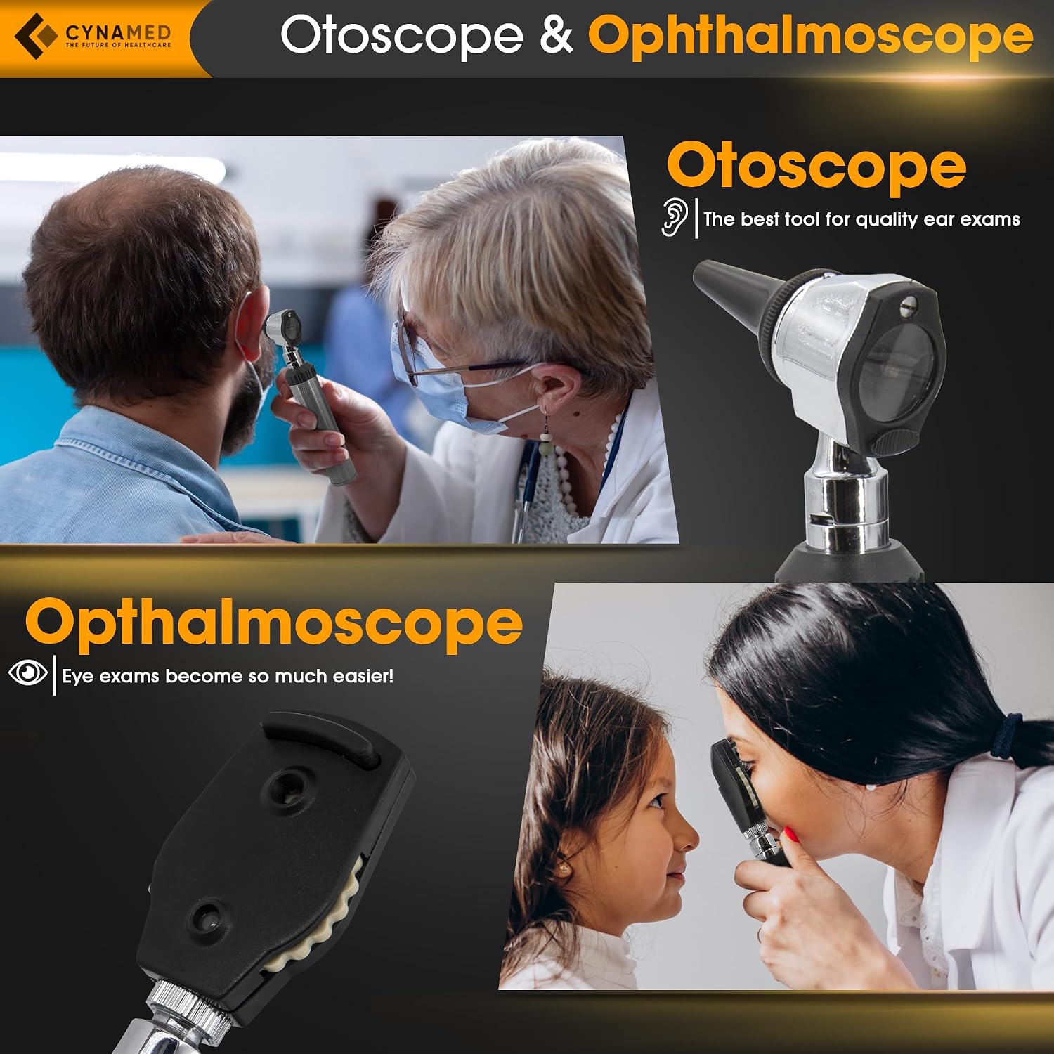 ENT Diagnostic Kit - Ear, Nose, Throat Examination Instruments Set - Otoscope, Opthalmoscope, Earwax Remover, Nasal