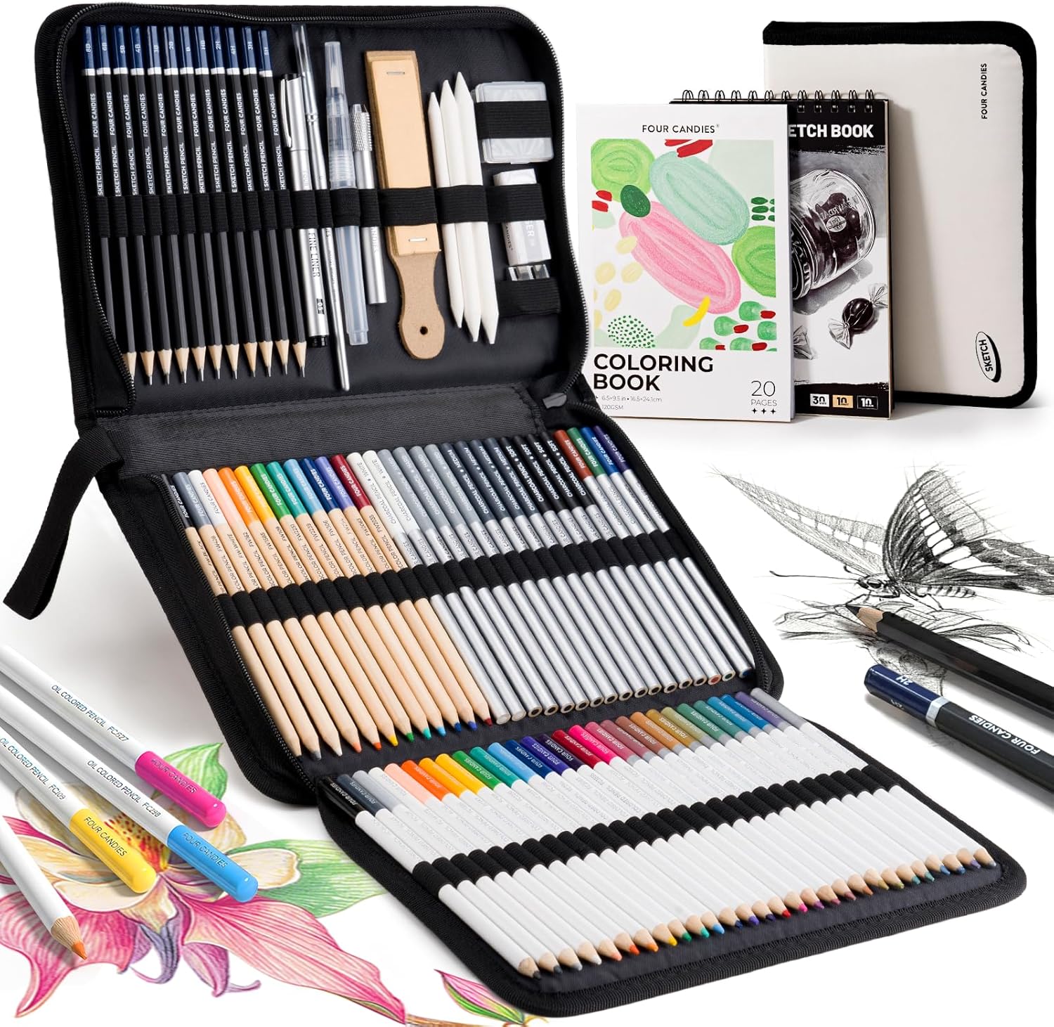 87 Pack Sketching Kit for Artist Gifts, Art Supplies, Drawing Set with Colored Pencils, Sketchbook, Coloring Book