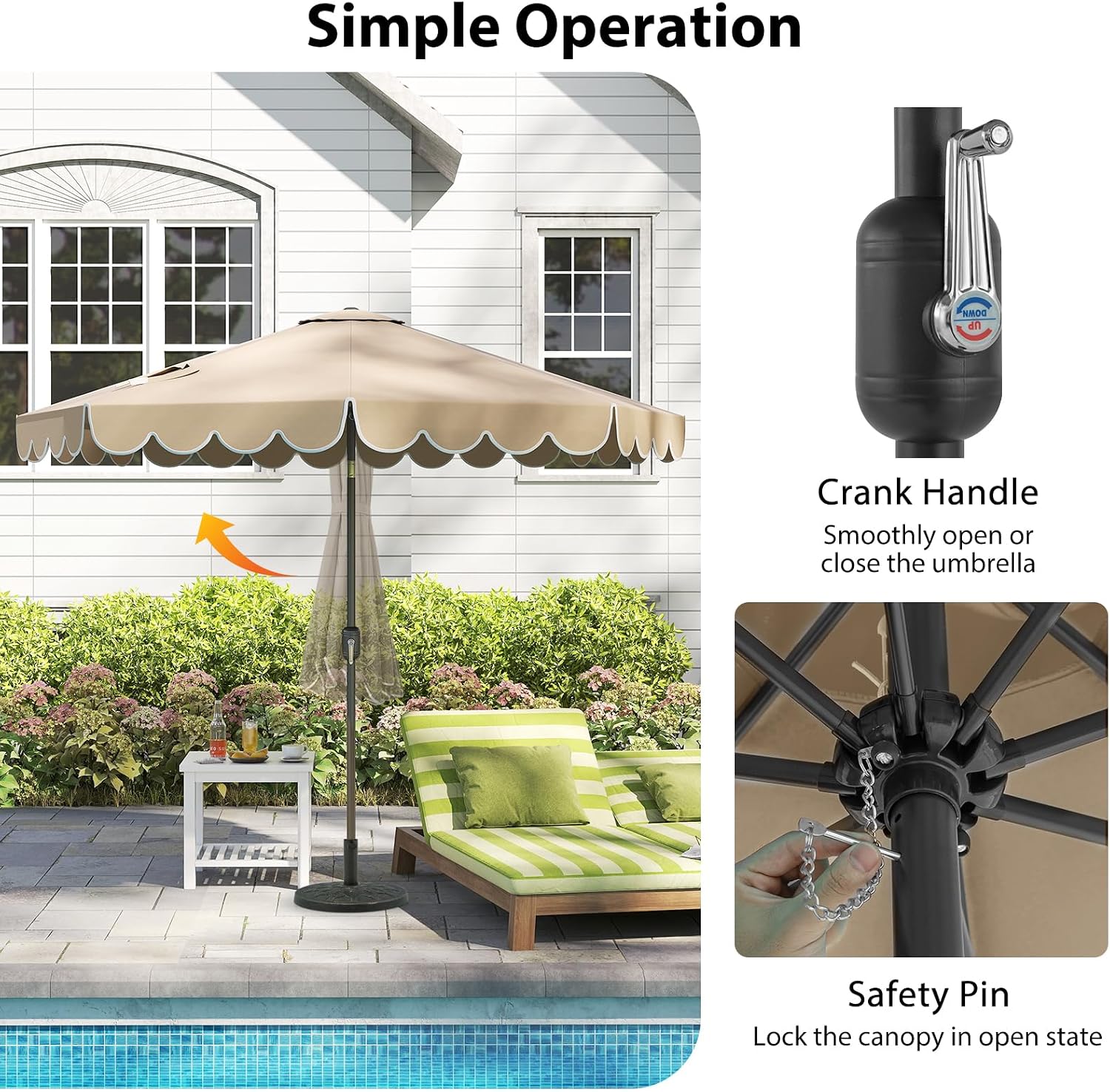 10 FT Patio Umbrella, Market Table Umbrella w/Crank, Push Button Tilt, Ruffled Edges, Vented Top & 8 Ribs, Outdoor