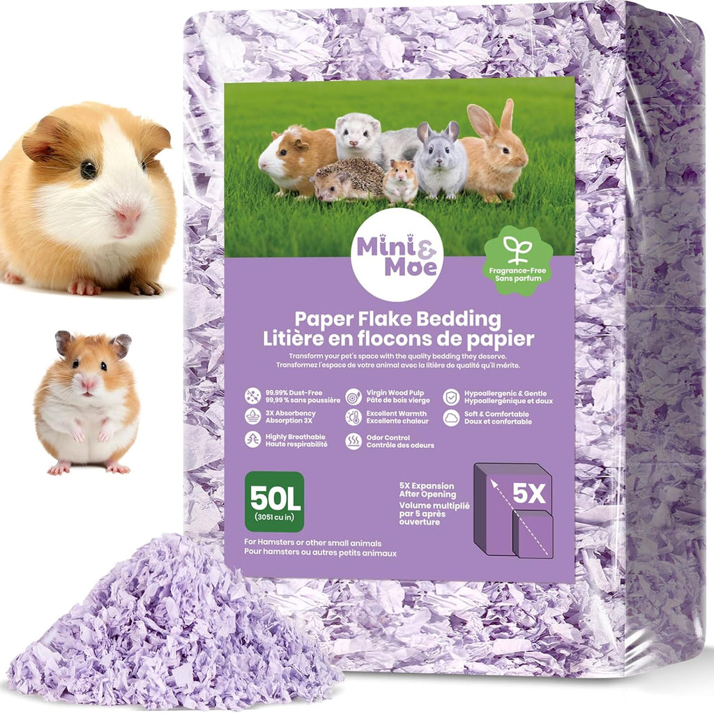 Hamster Bedding 50L Guinea Pig Paper Bedding Odor Control 99% Dust-Free | Small Pet Bedding Natural Paper Expands 5X