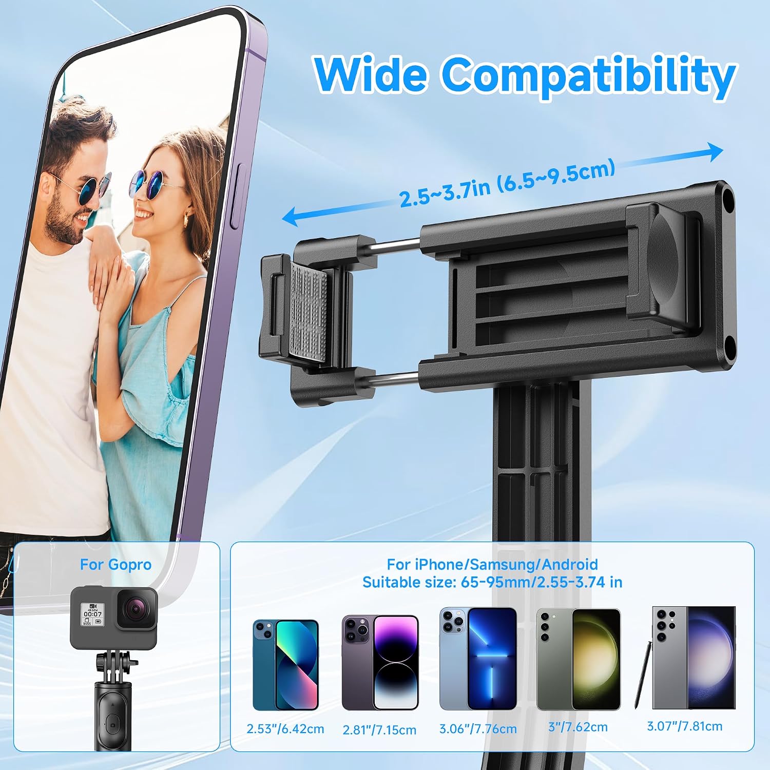 Selfie Stick, Extendable Selfie Stick Tripod with Wireless Remote and Tripod Stand, Portable, Lightweight, Compatible